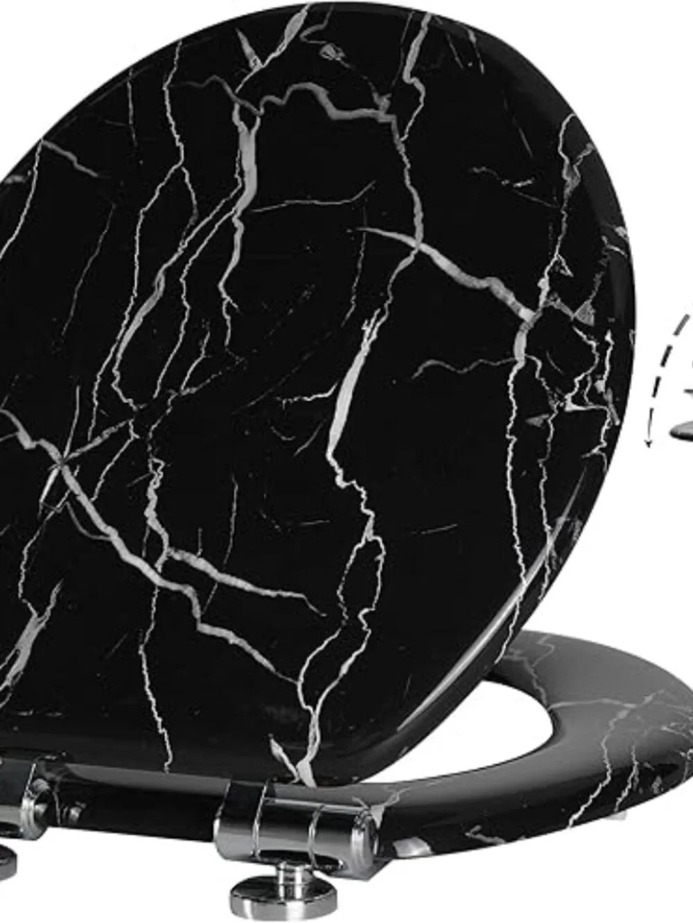 Angel Shield Black Marble Round Toilet Seat Quiet Close Quick Release Easy Clean